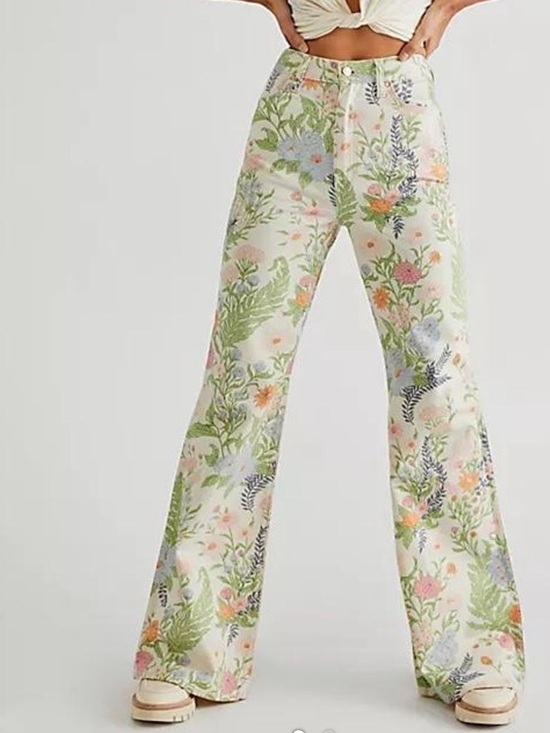 Wrangler Denim - Free People Wrangler Pastel Floral High-Rise Jeans in Pink, Green, Blue, Cream